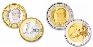 monedas un euro y dos euros